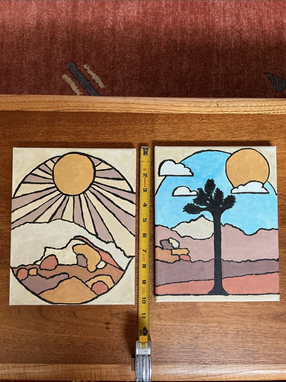 Handpainted Desert Sunrise/Sunset Wall Art -Neutral & Blue Joshua Tree Nat’l Par